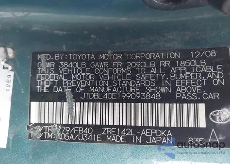 2009 Toyota Corolla Le z USA, uszkodzony, nr VIN JTDBL40E199093848